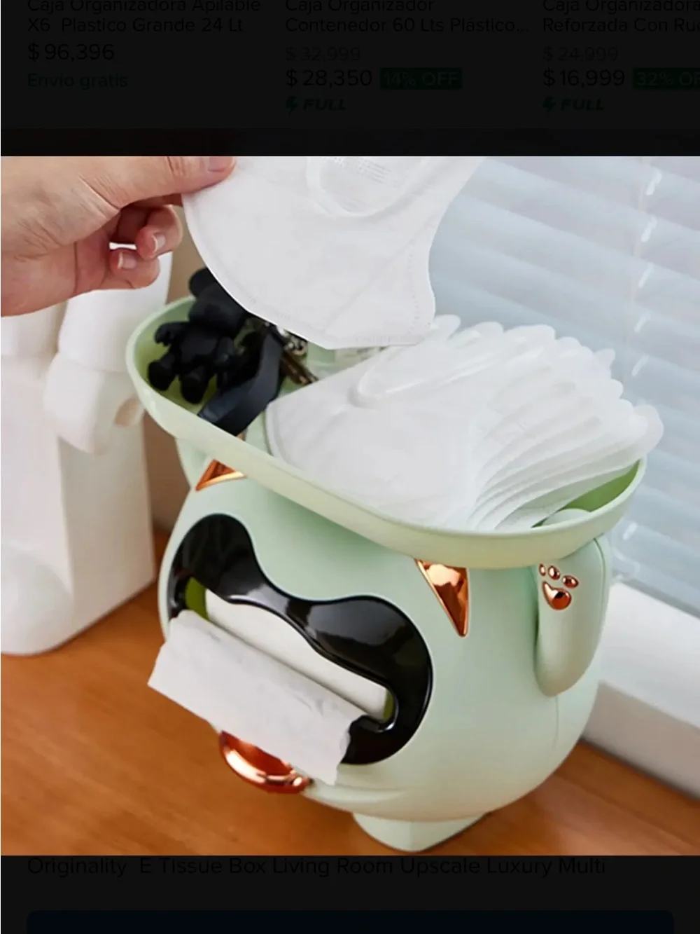 & Other Stories Mint Green Tissue Box Holder with Rose Gold Accents